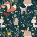 Seamless pattern with cute animals