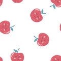 Seamless pattern with cute apple kawaii fruit with happy face in flat style. Hand drawn vector illustration of children Royalty Free Stock Photo