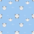 Seamless pattern, cute baby animals on blue background, vector illustration