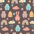 Seamless pattern with cute baby animals. Vector illustration with animal. For children's room, textiles, clothing Royalty Free Stock Photo