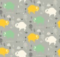 Seamless pattern with cute baby buffaloes and native American sy Royalty Free Stock Photo