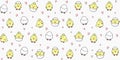 Seamless pattern with cute baby chick and small pink hearts on a pale gray background Royalty Free Stock Photo