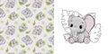 Seamless pattern with cute baby elephant. Pretty vector illustration with elephants.