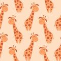 seamless pattern with cute baby giraffe, safari animals, on light orange background Royalty Free Stock Photo