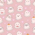 Seamless pattern cute baby octopus with love