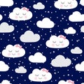 Seamless pattern cute baby shower with faces clouds Royalty Free Stock Photo