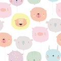Seamless Pattern with Cute Balloon Faces Animals