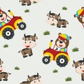 Seamless pattern of Cute bear and tractor in the farm, Creative vector childish background for fabric textile, nursery, baby Royalty Free Stock Photo