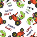 Seamless pattern of  cute bear and tractor in the farm, funny animal cartoon, Can be used for t-shirt print, kids wear fashion Royalty Free Stock Photo