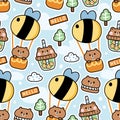 Seamless pattern of cute bear in various character cartoon background.Teddy