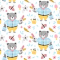 Seamless pattern with cute bear on a white background. Vector illustrations Royalty Free Stock Photo