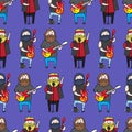 Seamless pattern with cute bearded men from a rock band Royalty Free Stock Photo