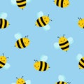 Seamless pattern with cute bees for design fabric, backgrounds, package, wrapping paper, covers, fashion Royalty Free Stock Photo