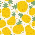 Seamless pattern of cute big pineapple with flower background.Fruits.Summer.Cartoon Royalty Free Stock Photo