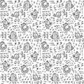 Seamless pattern with cute birds. Doodle style Monochrome background. Hand drawn vector illustration