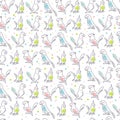 Seamless pattern with cute birds parrots isolated on white background. Royalty Free Stock Photo