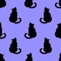 Seamless pattern with cute black cats. Texture for wallpapers, stationery, fabric, wrap, web page backgrounds, vector illustration Royalty Free Stock Photo