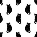Seamless pattern with cute black cats. Texture for wallpapers, stationery, fabric, wrap, web page backgrounds, vector illustration Royalty Free Stock Photo