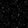 Seamless pattern with cute black space cats. Texture for wallpapers, stationery, fabric, wrap, web page backgrounds, vector