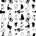 Seamless pattern with cute black and white cats. Texture for wallpapers, stationery, fabric, wrap, web page backgrounds, vector Royalty Free Stock Photo