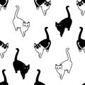 Seamless pattern with cute black and white cats. Texture for wallpapers, stationery, fabric, wrap, web page backgrounds, vector Royalty Free Stock Photo
