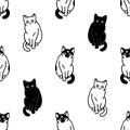Seamless pattern with cute black and white cats. Texture for wallpapers, stationery, fabric, wrap, web page backgrounds, vector