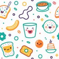 Seamless pattern with cute breakfast food illustrations Royalty Free Stock Photo
