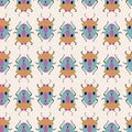 Seamless pattern with cute bugs. Colorful hand drawn vector