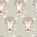 Seamless pattern with cute bunny. Vector illustration