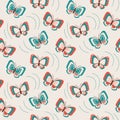 Seamless pattern, cute butterflies in pastel colors doodle style on a beige background. Print, textile, background Royalty Free Stock Photo