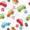 Seamless car cartoon pattern vector illustration