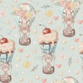 Seamless pattern cute cartoon animals fly in a hot air balloon Royalty Free Stock Photo