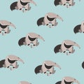 Seamless pattern with cute cartoon ant eater. Vector ant bear background