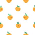 Seamless pattern with cute cartoon apples on  white background. Funny anthropomorphic fruits. Fruit vector print. Royalty Free Stock Photo