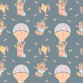 Seamless pattern, cute cartoon bears flying on balloons and kites. Baby shower background, print Royalty Free Stock Photo