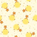 Seamless pattern with cute cartoon cat with sun Royalty Free Stock Photo