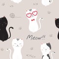 Seamless pattern with cute cartoon cats Royalty Free Stock Photo