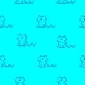 Seamless pattern with cute cartoon cats on  blue background. Wallpaper with funny kittens. Doodle animal print. Royalty Free Stock Photo