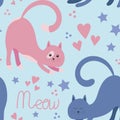 Cute cartoon cats on a colored background. Royalty Free Stock Photo