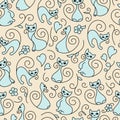 Seamless pattern of cute cartoon cats curls lines. Royalty Free Stock Photo