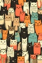 Seamless pattern with cute cartoon cats. Hand drawn vector illustration Royalty Free Stock Photo