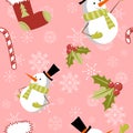 Seamless pattern with cute cartoon Christmas snowm Royalty Free Stock Photo