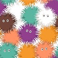 Seamless pattern with cute cartoon colorful fluffy round characters. Royalty Free Stock Photo