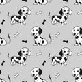 Seamless pattern with cute cartoon Dalmatian dogs on a light background. Vector Royalty Free Stock Photo