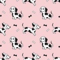 Seamless pattern with cute cartoon Dalmatian dogs on a light background. Vector Royalty Free Stock Photo