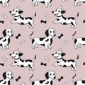 Seamless pattern with cute cartoon Dalmatian dogs on a light background. Vector Royalty Free Stock Photo