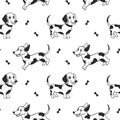 Seamless pattern with cute cartoon Dalmatian dogs on a white background. Vector Royalty Free Stock Photo