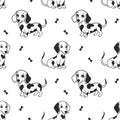 Seamless pattern with cute cartoon Dalmatian dogs on a white background. Vector Royalty Free Stock Photo