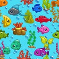 Seamless pattern with cute cartoon fishes