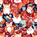 Seamless pattern with cute cartoon foxes. Vector illustration. AI generated